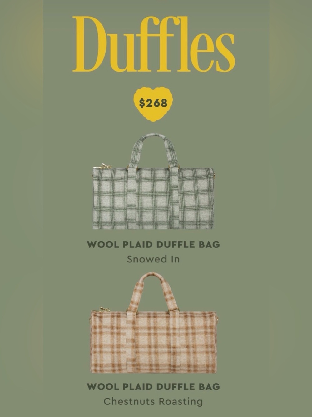 NWT Stoney Clover Lane Discontinued Wool Plaid Duffle Bag